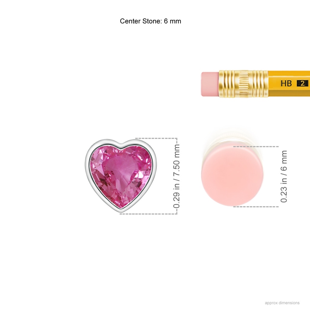 6mm AAAA Bezel-Set Solitaire Heart Pink Sapphire Pendant in White Gold Ruler