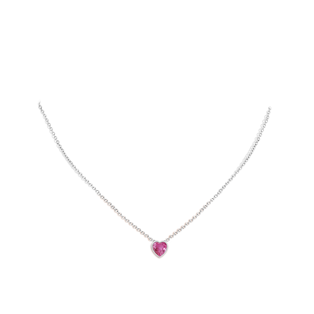 6mm AAAA Bezel-Set Solitaire Heart Pink Sapphire Pendant in White Gold Body-Neck