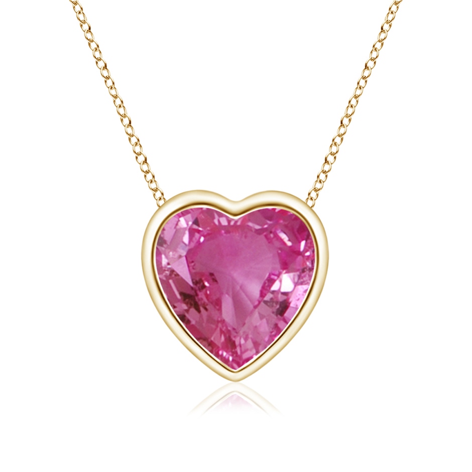 6mm AAAA Bezel-Set Solitaire Heart Pink Sapphire Pendant in Yellow Gold 