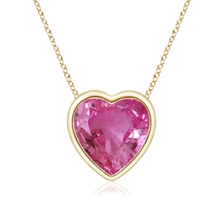 6mm AAAA Bezel-Set Solitaire Heart Pink Sapphire Pendant in Yellow Gold
