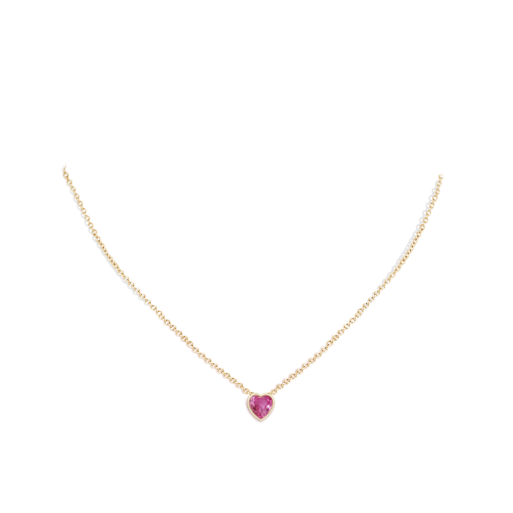 6mm AAAA Bezel-Set Solitaire Heart Pink Sapphire Pendant in Yellow Gold Body-Neck