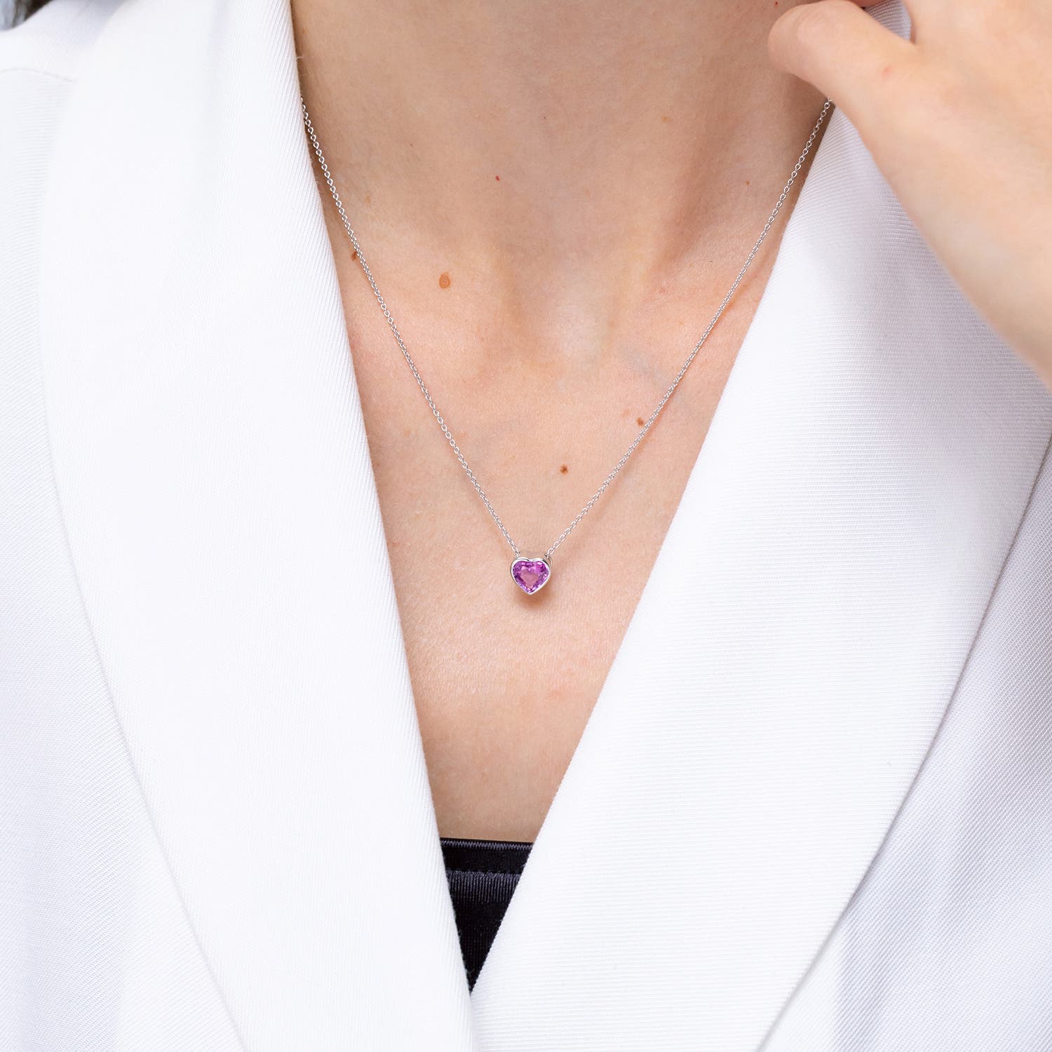 Bezel-Set Solitaire Heart Pink Sapphire Pendant | Angara