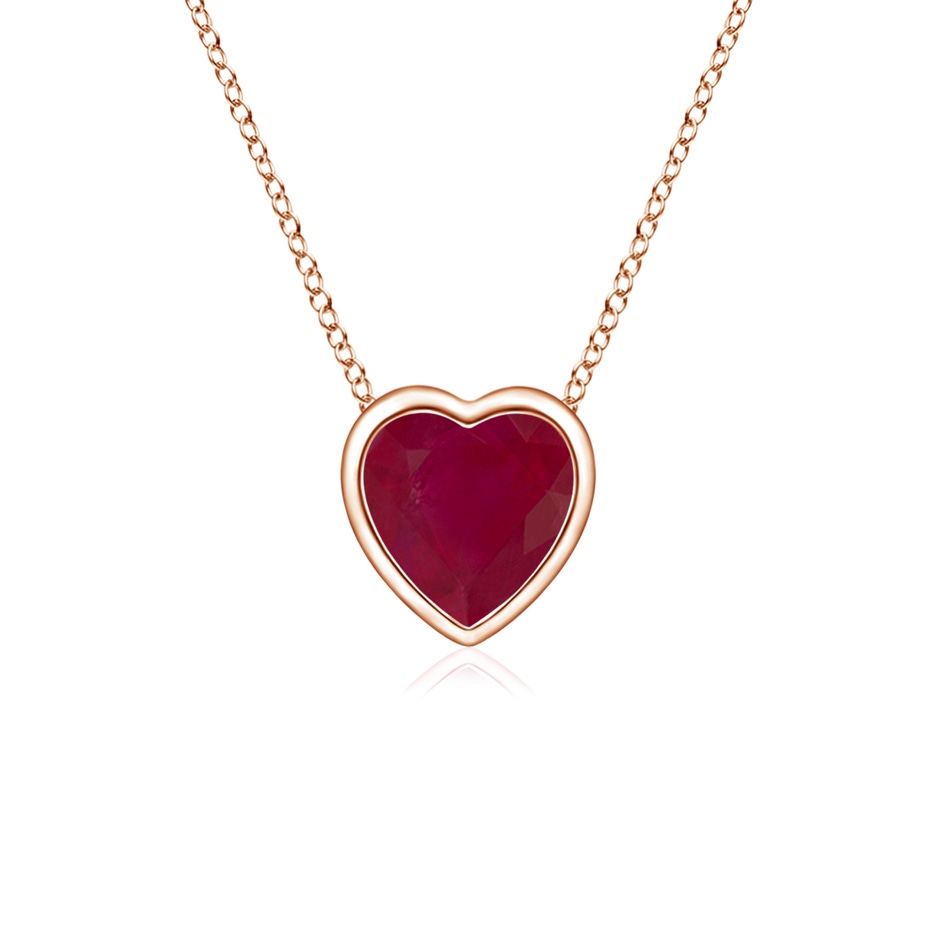 4mm A Bezel-Set Solitaire Heart Ruby Pendant in Rose Gold 