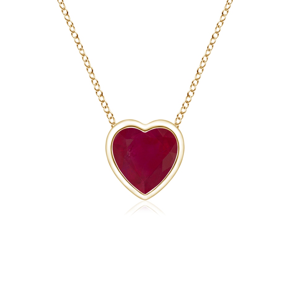 4mm A Bezel-Set Solitaire Heart Ruby Pendant in Yellow Gold 