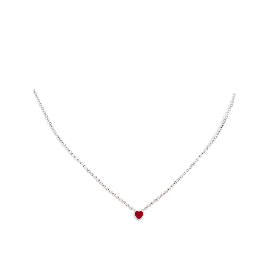 4mm AA Bezel-Set Solitaire Heart Ruby Pendant in P950 Platinum body-neck