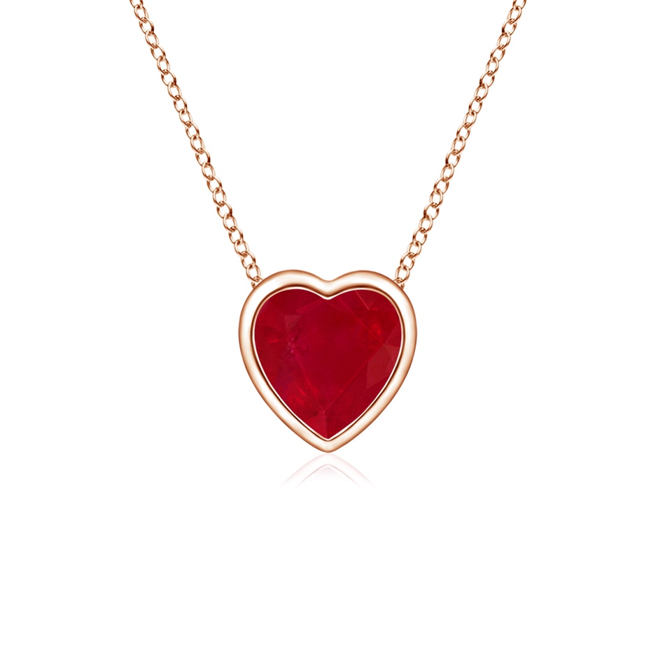 4mm AA Bezel-Set Solitaire Heart Ruby Pendant in Rose Gold 