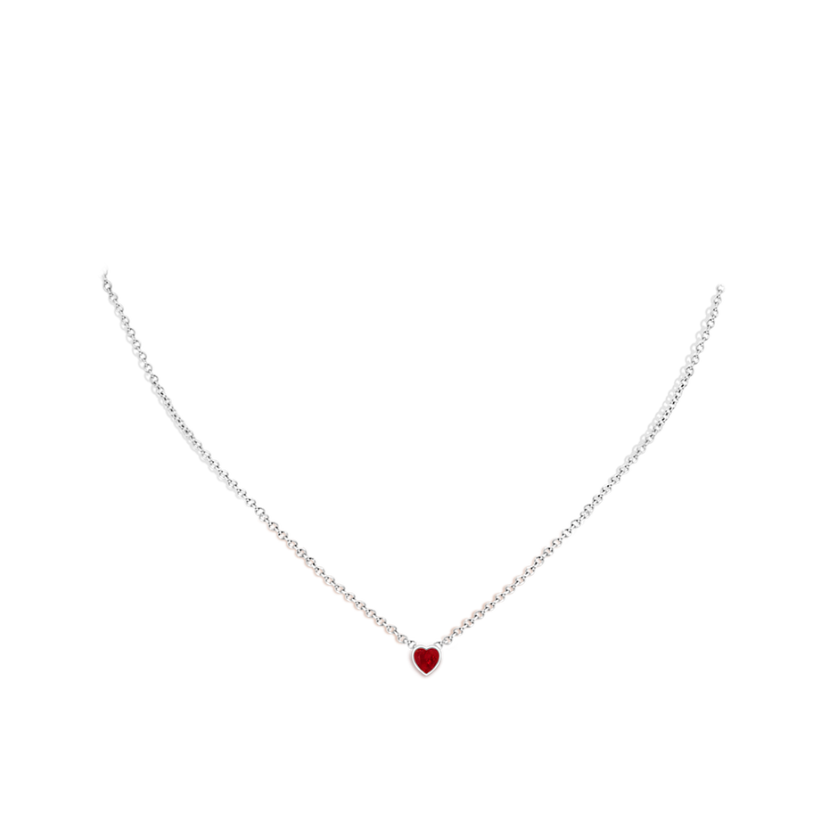 4mm AAA Bezel-Set Solitaire Heart Ruby Pendant in P950 Platinum body-neck