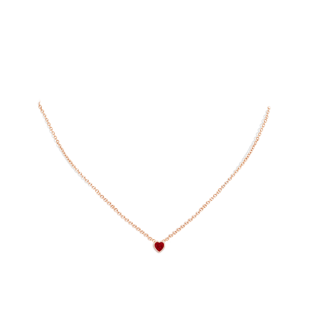 4mm AAA Bezel-Set Solitaire Heart Ruby Pendant in Rose Gold Body-Neck
