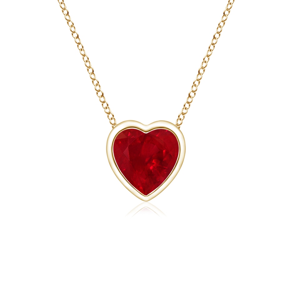 4mm AAA Bezel-Set Solitaire Heart Ruby Pendant in Yellow Gold 