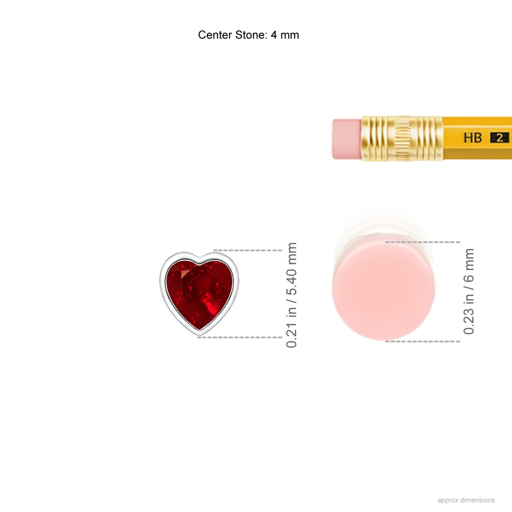 4mm AAAA Bezel-Set Solitaire Heart Ruby Pendant in P950 Platinum Ruler