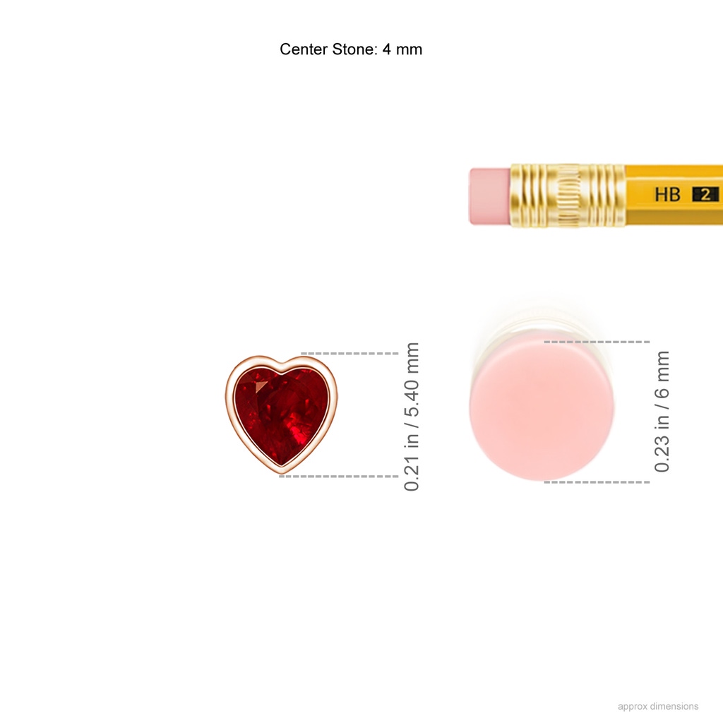 4mm AAAA Bezel-Set Solitaire Heart Ruby Pendant in Rose Gold Ruler