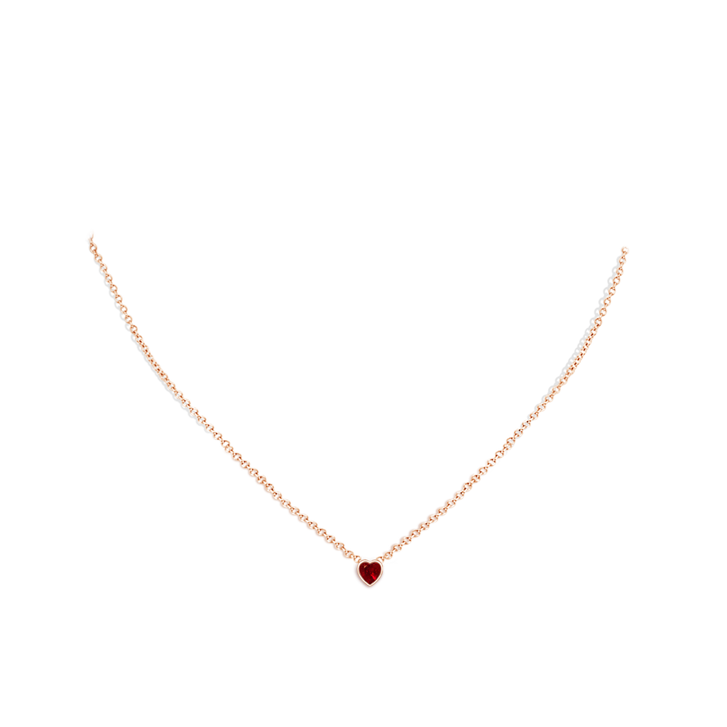 4mm AAAA Bezel-Set Solitaire Heart Ruby Pendant in Rose Gold Body-Neck