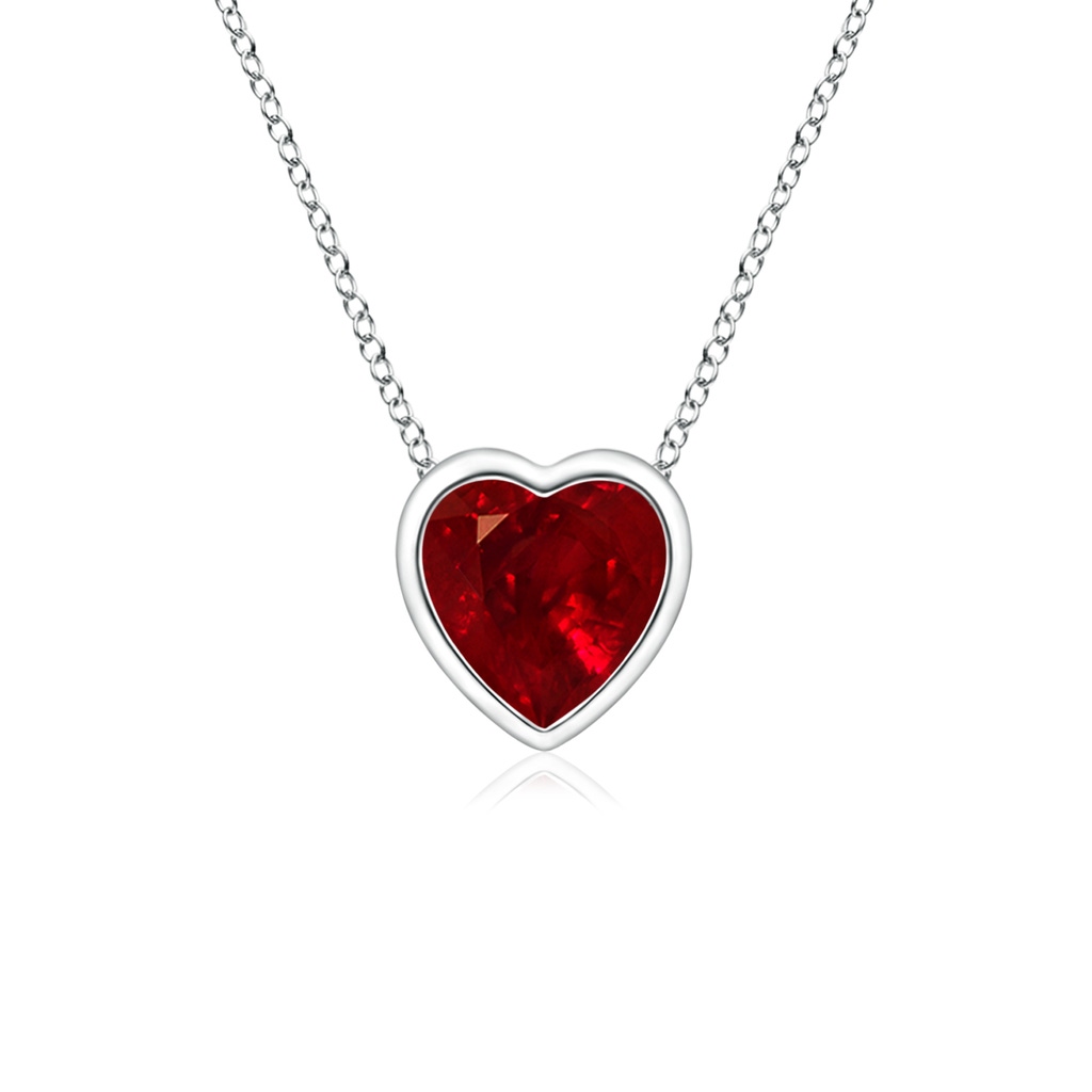 4mm AAAA Bezel-Set Solitaire Heart Ruby Pendant in White Gold