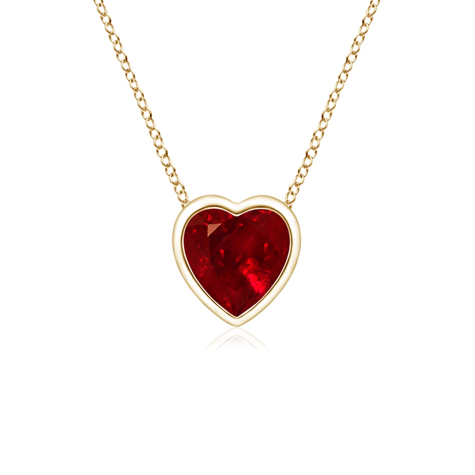 4mm AAAA Bezel-Set Solitaire Heart Ruby Pendant in Yellow Gold 