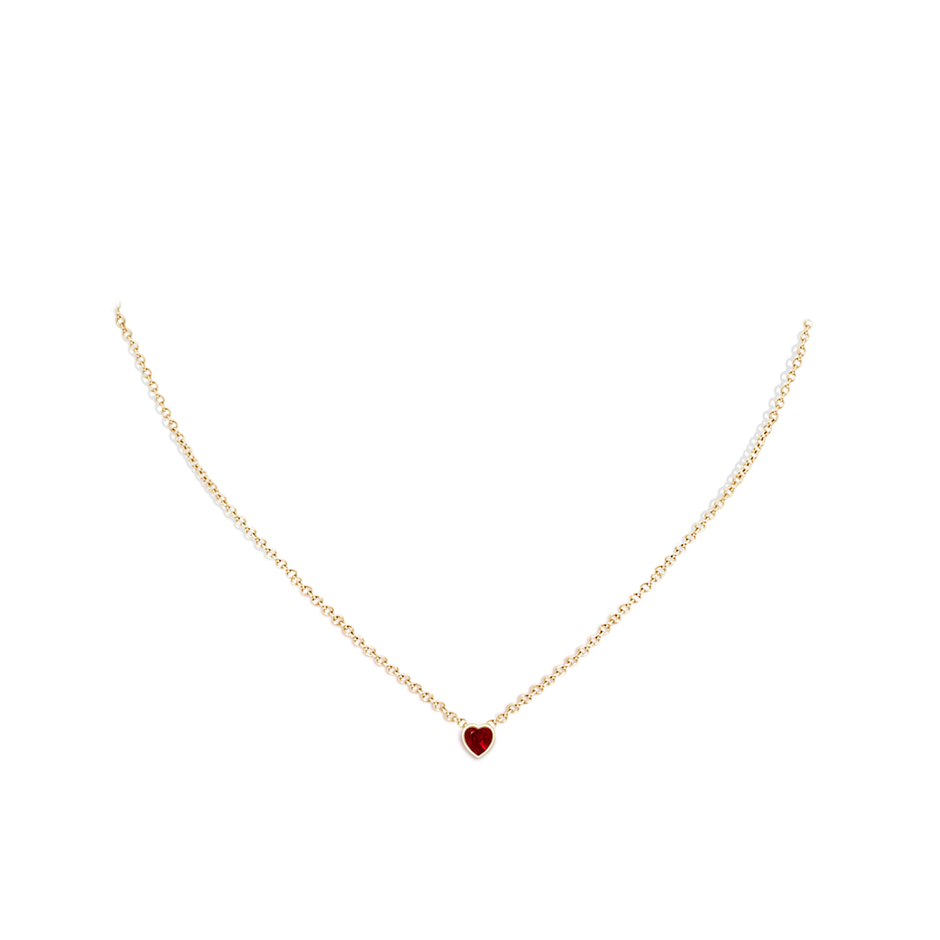 4mm AAAA Bezel-Set Solitaire Heart Ruby Pendant in Yellow Gold body-neck