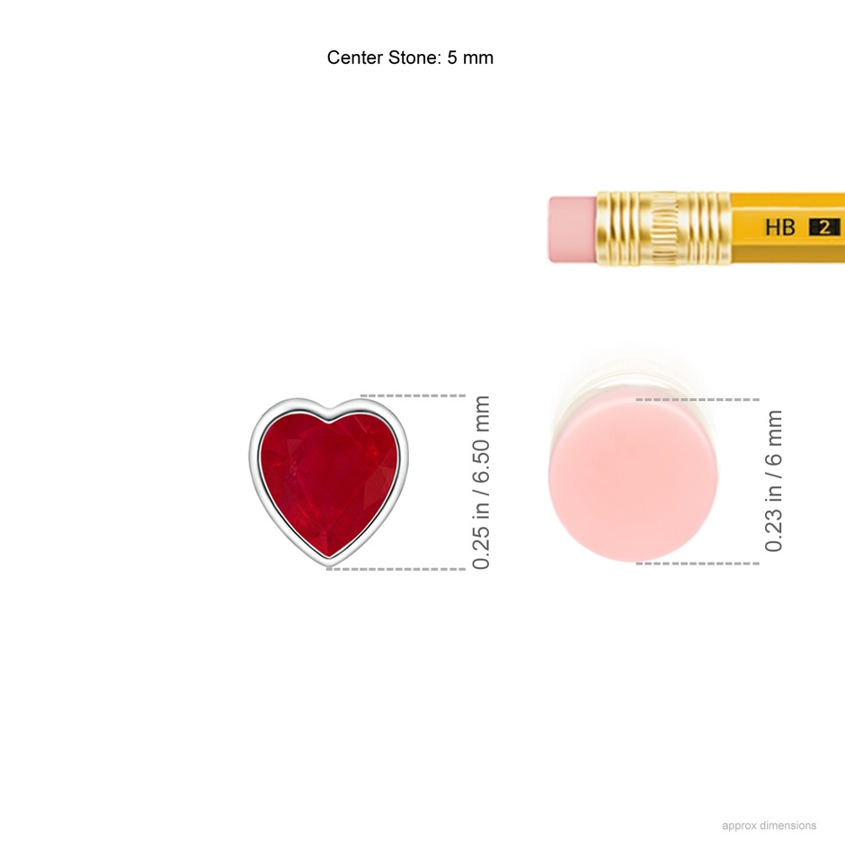 5mm AA Bezel-Set Solitaire Heart Ruby Pendant in P950 Platinum ruler