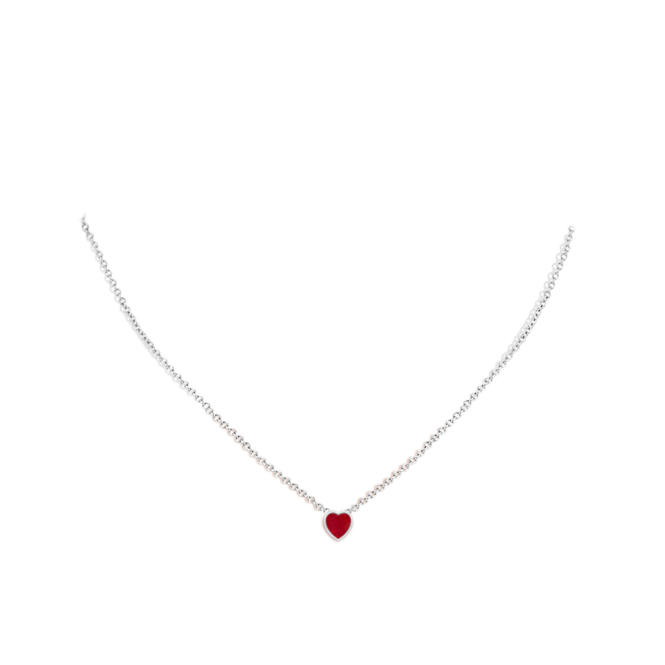 5mm AA Bezel-Set Solitaire Heart Ruby Pendant in White Gold body-neck