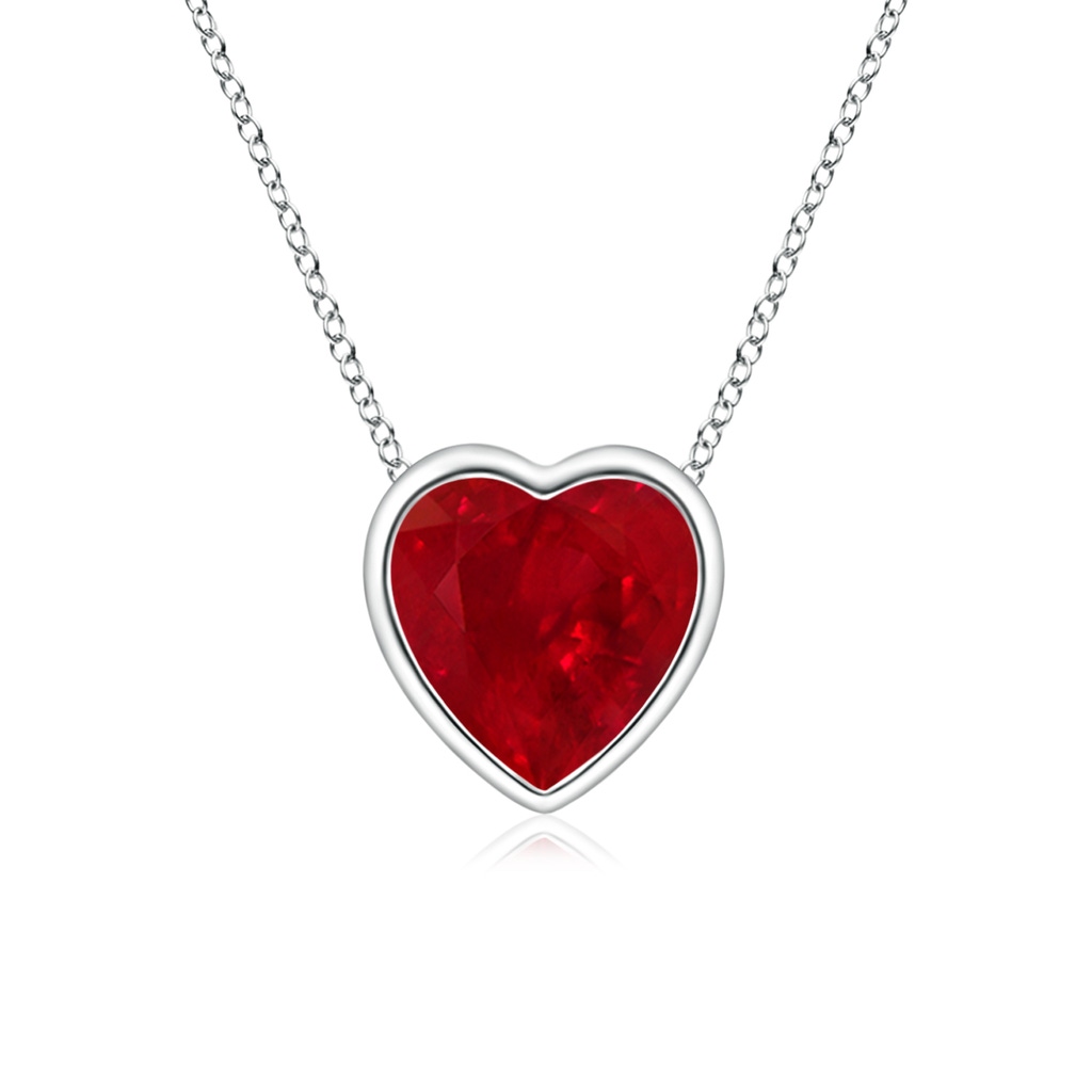 5mm AAA Bezel-Set Solitaire Heart Ruby Pendant in White Gold