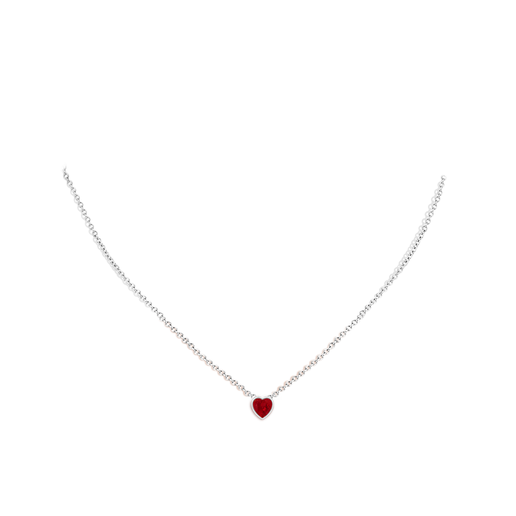 5mm AAA Bezel-Set Solitaire Heart Ruby Pendant in White Gold Body-Neck