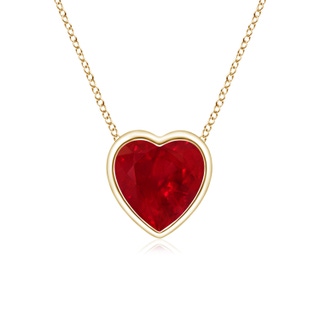 5mm AAA Bezel-Set Solitaire Heart Ruby Pendant in Yellow Gold