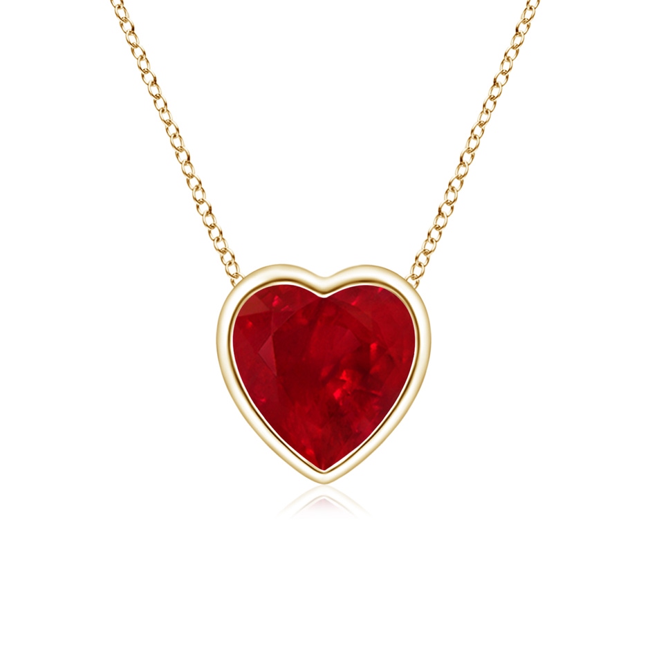 5mm AAA Bezel-Set Solitaire Heart Ruby Pendant in Yellow Gold 