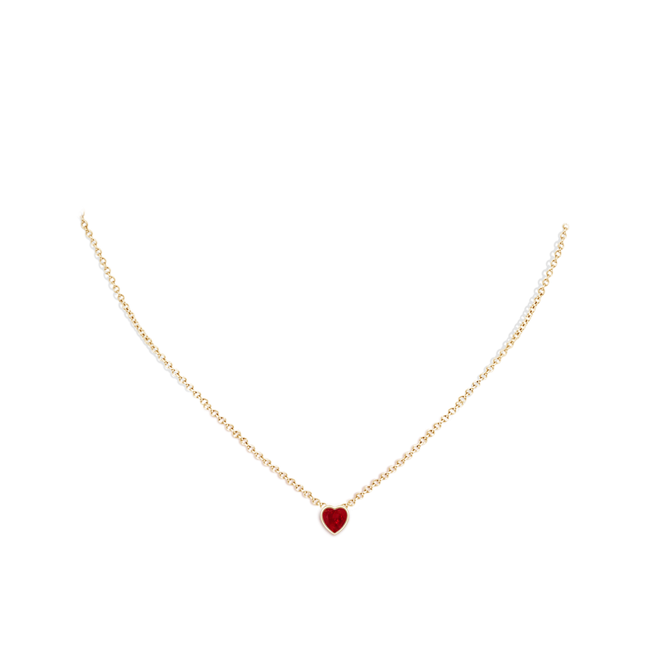 5mm AAA Bezel-Set Solitaire Heart Ruby Pendant in Yellow Gold body-neck