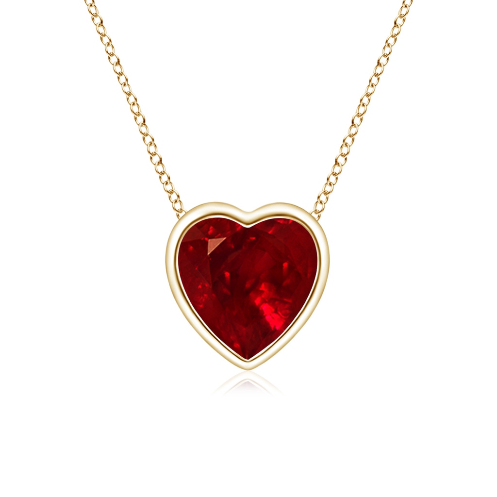 5mm AAAA Bezel-Set Solitaire Heart Ruby Pendant in Yellow Gold