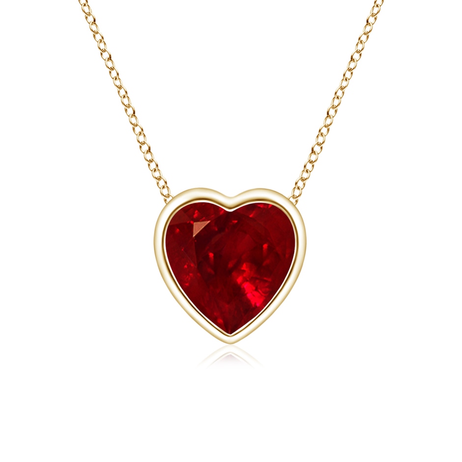 5mm AAAA Bezel-Set Solitaire Heart Ruby Pendant in Yellow Gold 