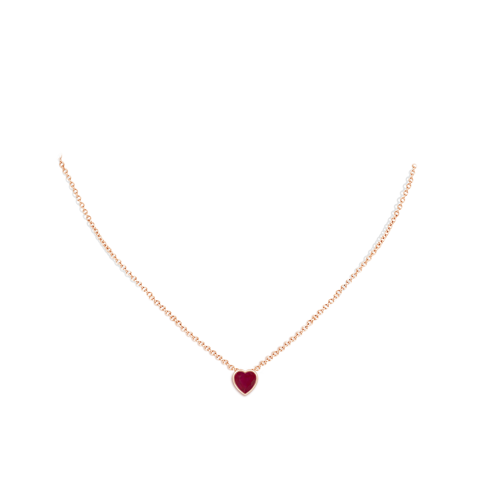 6mm A Bezel-Set Solitaire Heart Ruby Pendant in Rose Gold body-neck