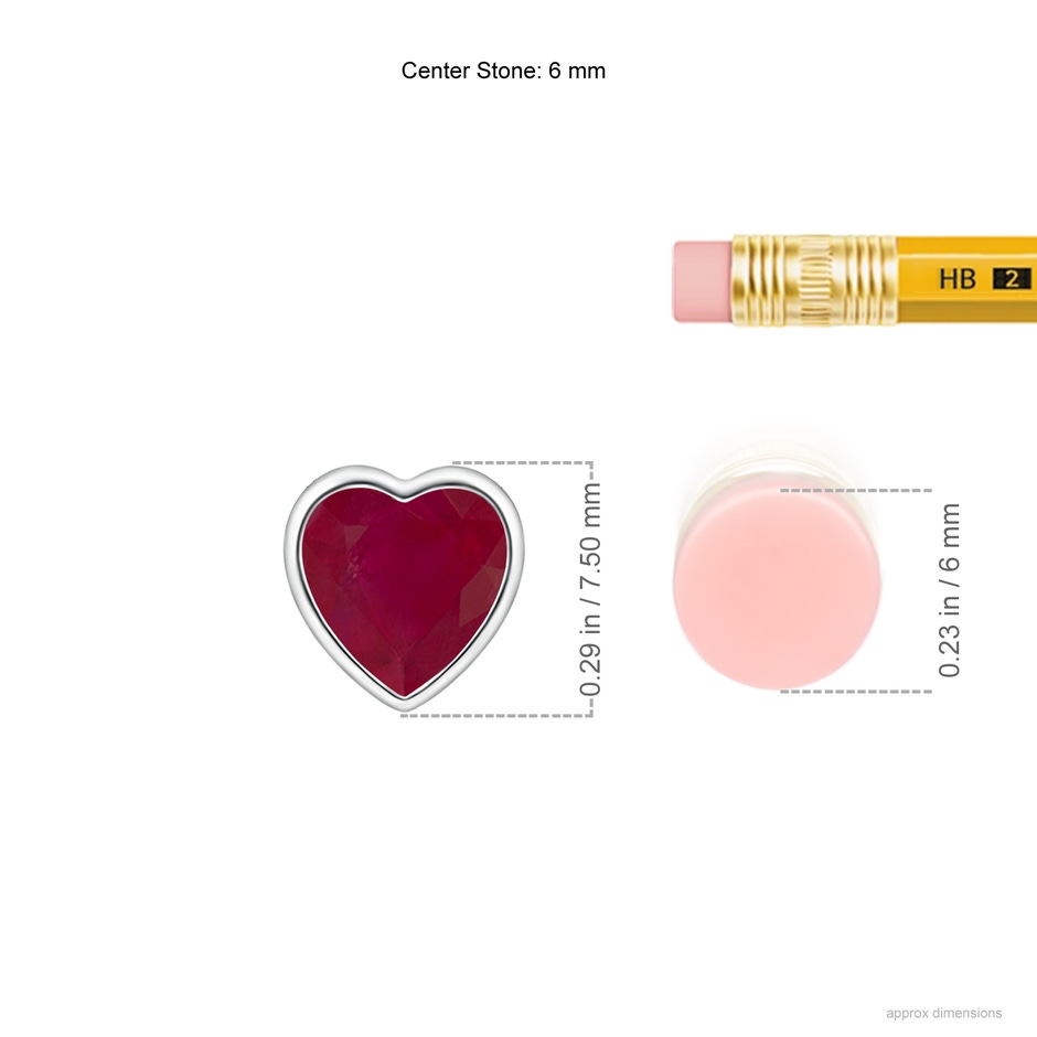 6mm A Bezel-Set Solitaire Heart Ruby Pendant in White Gold ruler