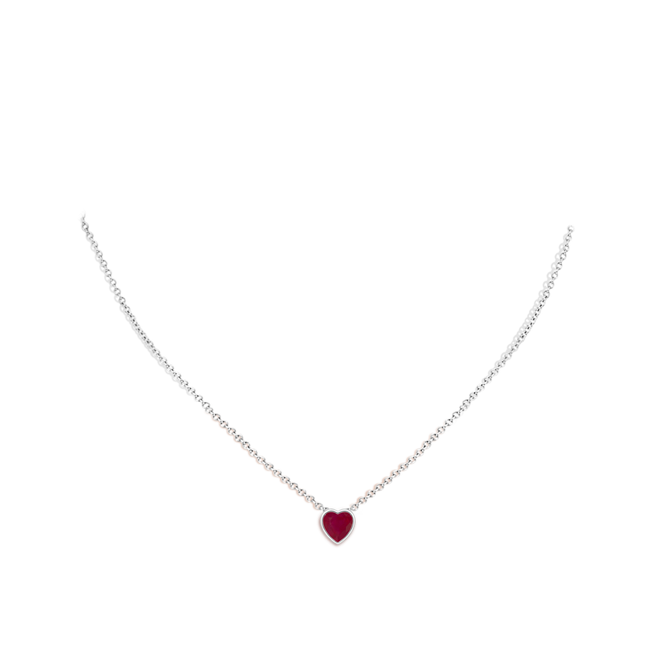 6mm A Bezel-Set Solitaire Heart Ruby Pendant in White Gold body-neck