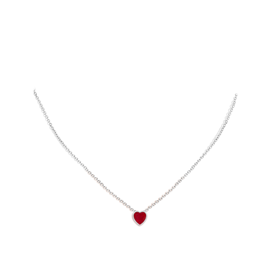 6mm AA Bezel-Set Solitaire Heart Ruby Pendant in P950 Platinum body-neck