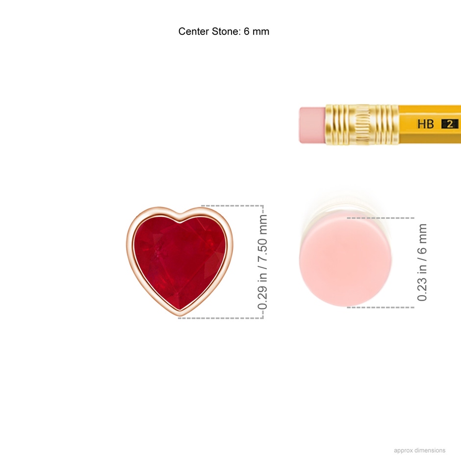 6mm AA Bezel-Set Solitaire Heart Ruby Pendant in Rose Gold ruler