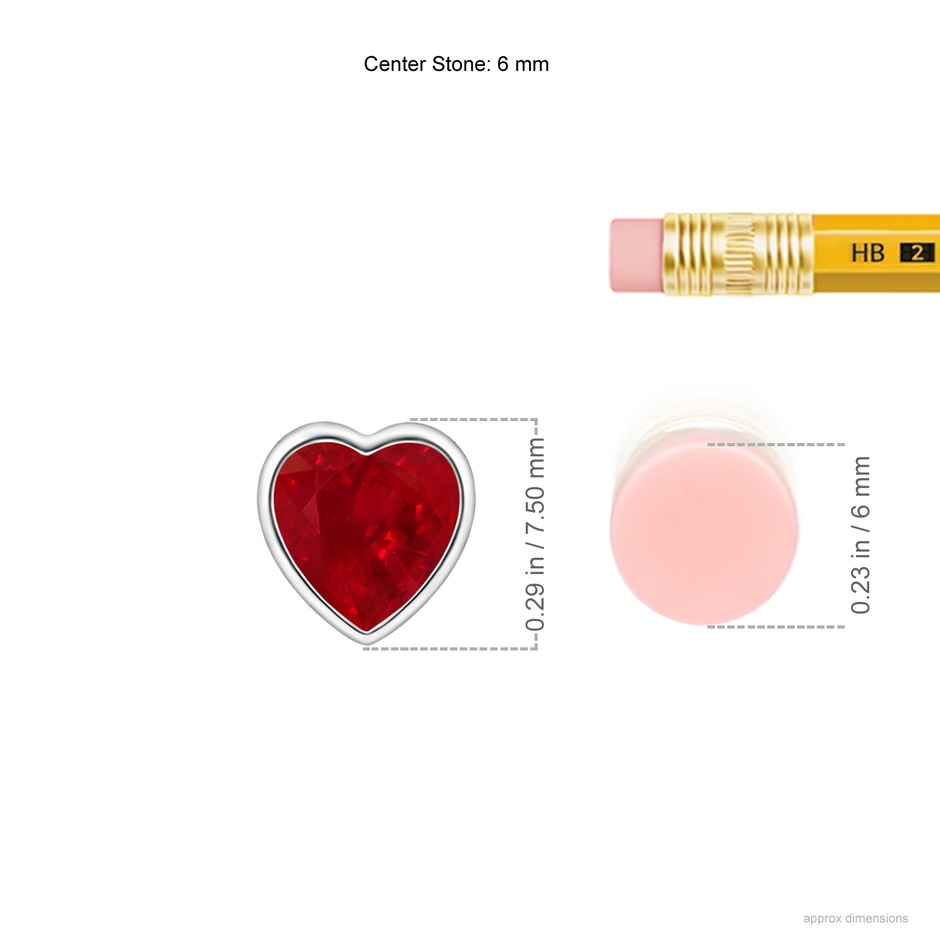 6mm AAA Bezel-Set Solitaire Heart Ruby Pendant in P950 Platinum ruler