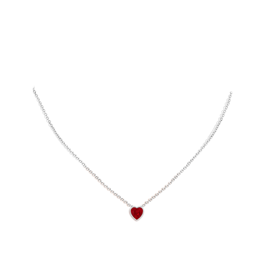 6mm AAA Bezel-Set Solitaire Heart Ruby Pendant in P950 Platinum body-neck