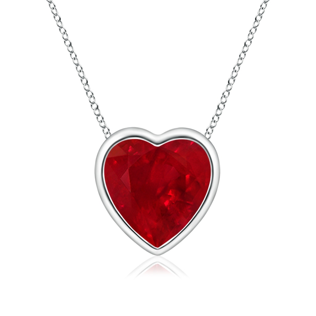 6mm AAA Bezel-Set Solitaire Heart Ruby Pendant in White Gold 