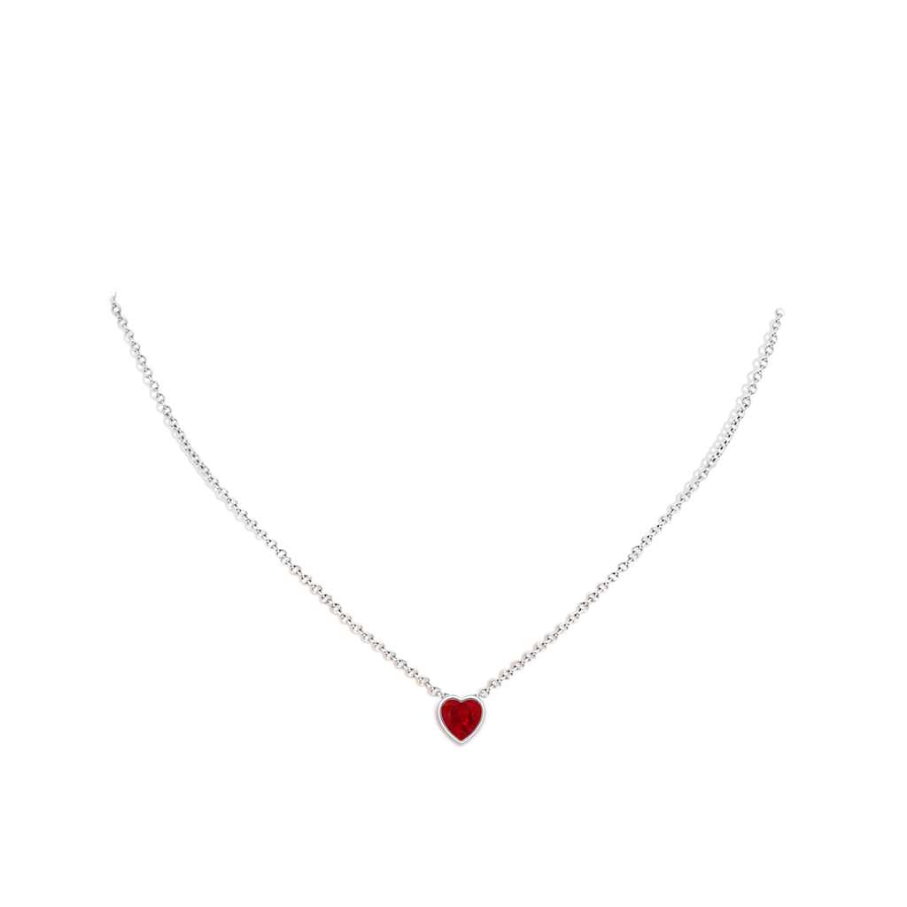 6mm AAA Bezel-Set Solitaire Heart Ruby Pendant in White Gold Body-Neck