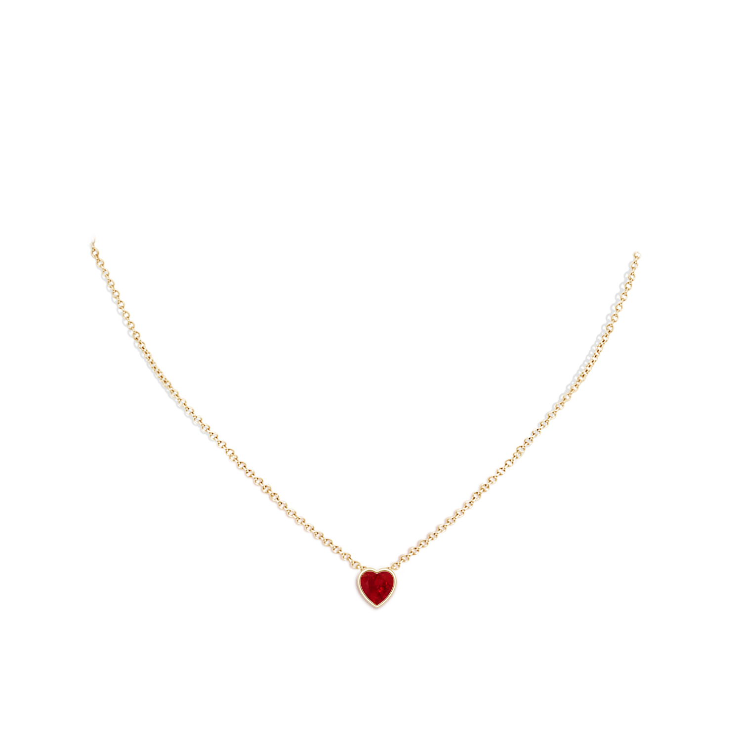 6mm AAA Bezel-Set Solitaire Heart Ruby Pendant in Yellow Gold - body_neck