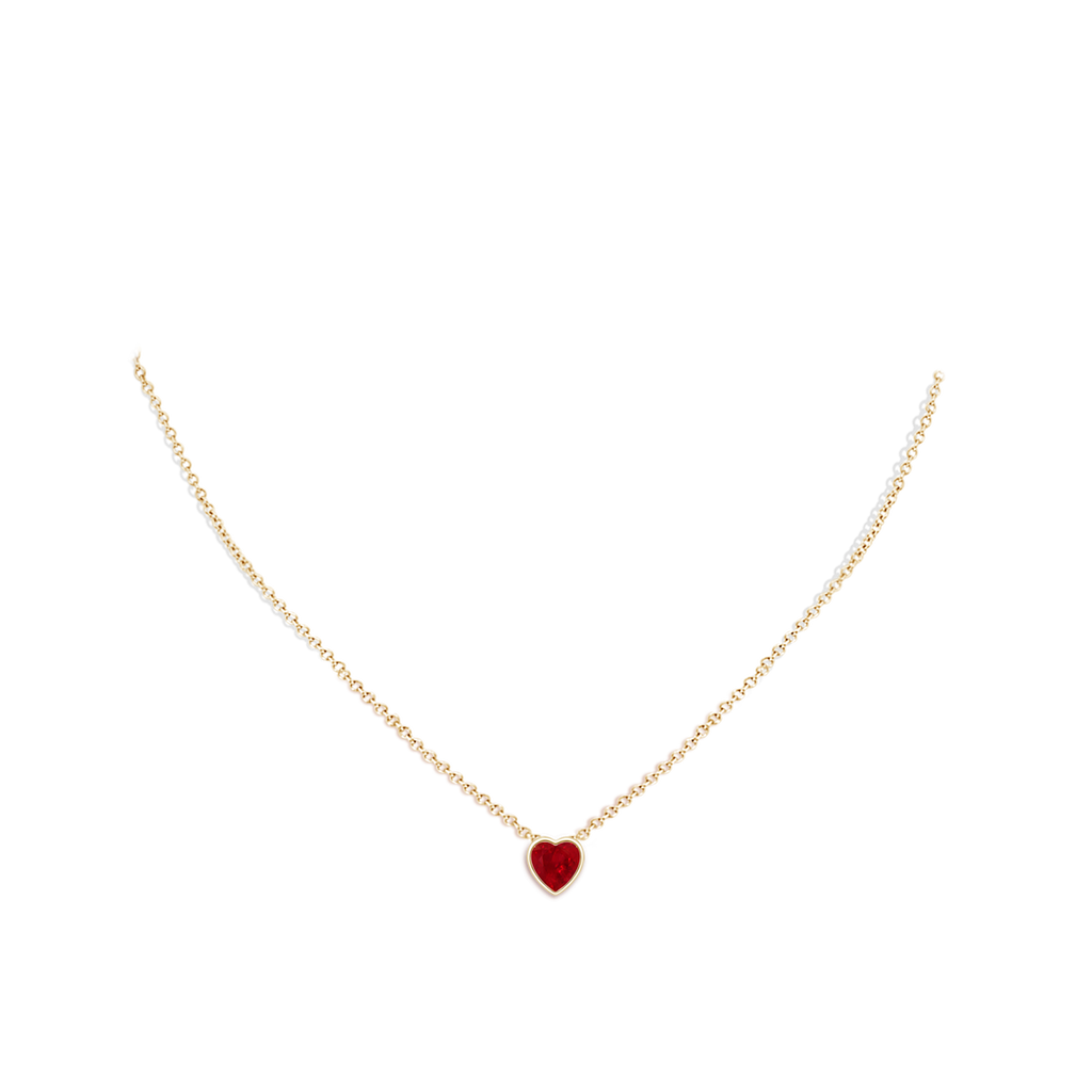 6mm AAA Bezel-Set Solitaire Heart Ruby Pendant in Yellow Gold Body-Neck