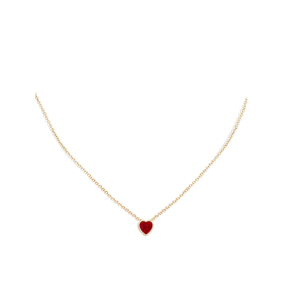 6mm AAA Bezel-Set Solitaire Heart Ruby Pendant in Yellow Gold body-neck