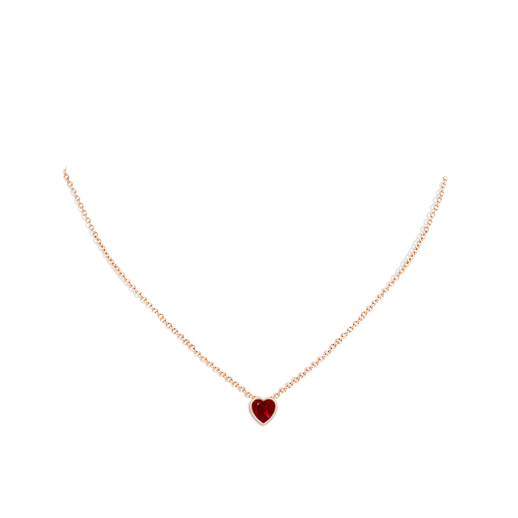 6mm AAAA Bezel-Set Solitaire Heart Ruby Pendant in Rose Gold Body-Neck