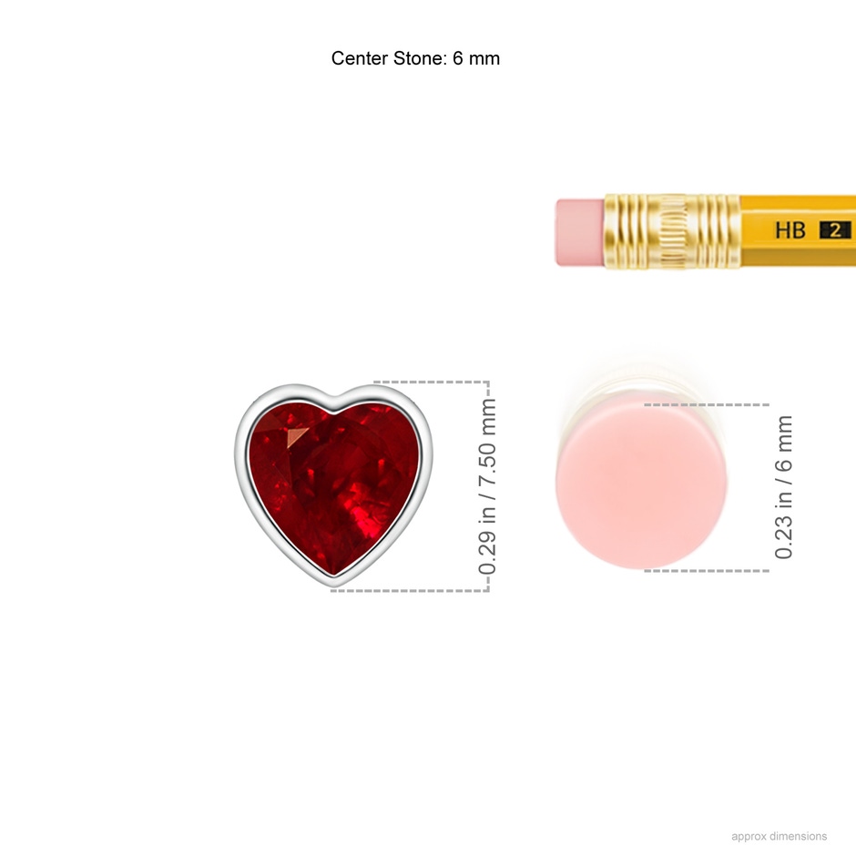 6mm AAAA Bezel-Set Solitaire Heart Ruby Pendant in White Gold ruler