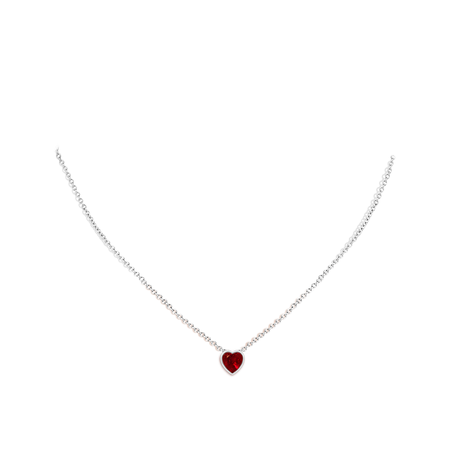 6mm AAAA Bezel-Set Solitaire Heart Ruby Pendant in White Gold body-neck
