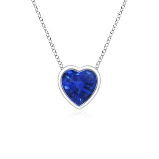 4mm AAA Bezel-Set Solitaire Heart Blue Sapphire Pendant in White Gold