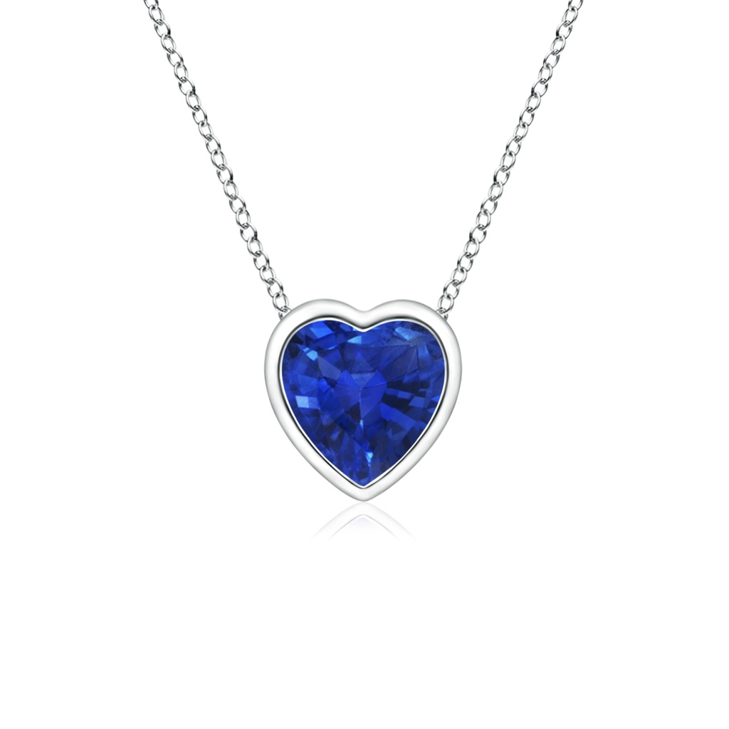 4mm AAA Bezel-Set Solitaire Heart Blue Sapphire Pendant in White Gold