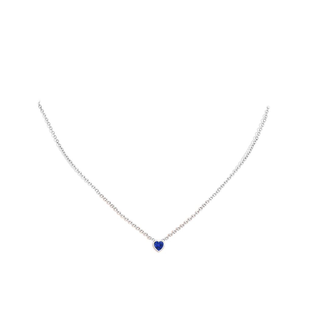 4mm AAA Bezel-Set Solitaire Heart Blue Sapphire Pendant in White Gold Body-Neck