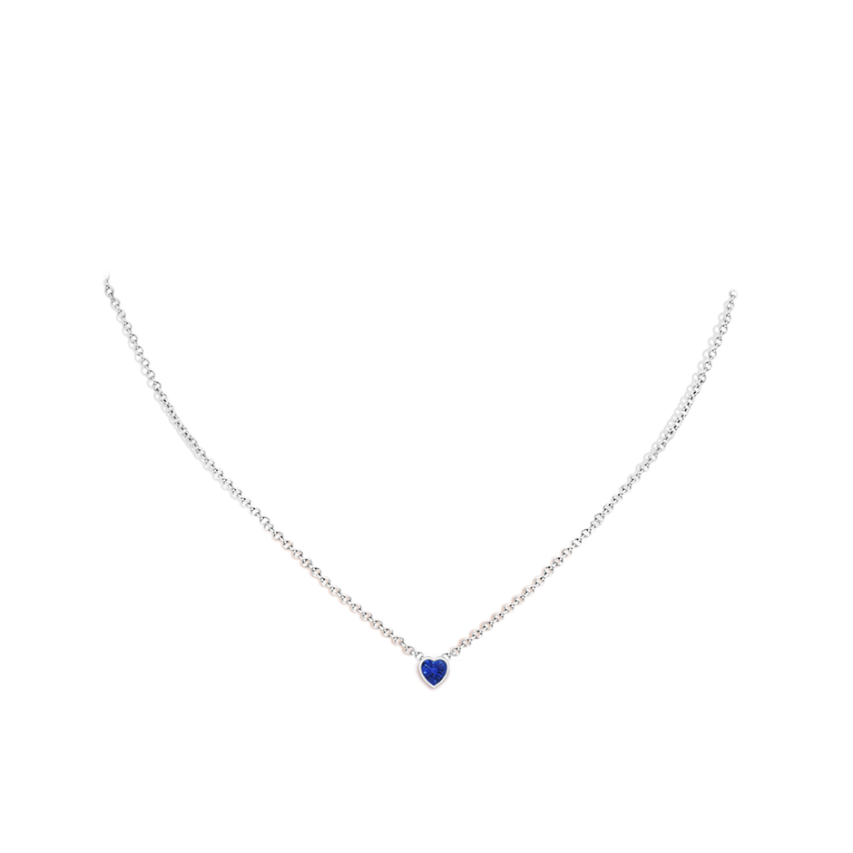 4mm AAA Bezel-Set Solitaire Heart Blue Sapphire Pendant in White Gold body-neck