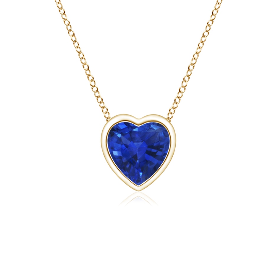 4mm AAA Bezel-Set Solitaire Heart Blue Sapphire Pendant in Yellow Gold 
