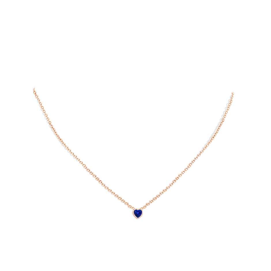 4mm AAAA Bezel-Set Solitaire Heart Blue Sapphire Pendant in Rose Gold body-neck