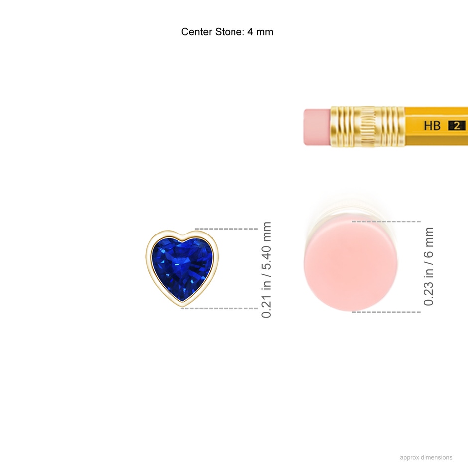 4mm AAAA Bezel-Set Solitaire Heart Blue Sapphire Pendant in Yellow Gold ruler